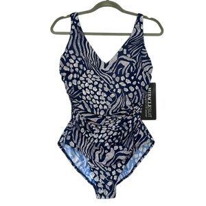 MIRACLESUIT NWT Navy Blue & White Blockbuster One Piece Underwire V-neck